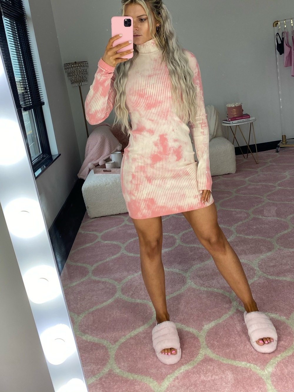 Cotton Citizen Pink Tie-Dye Ribbed Dress